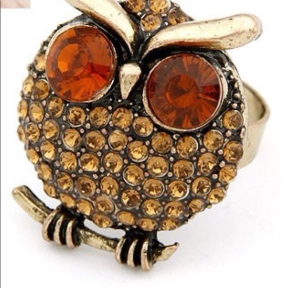 Orange Rhinestone Gold OWL ring - Picture 2 of 5